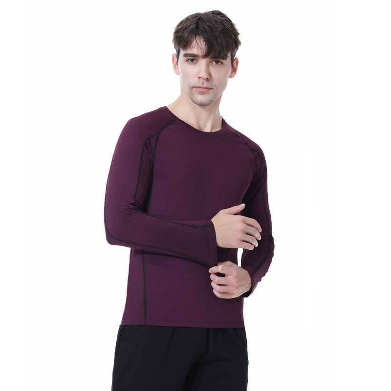 TopTie Men's Long Sleeve Fitted Compression Shirt, Cool Dry Base Layer for Men-Maroon-M - Image 3